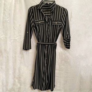 Black and white striped button up dress